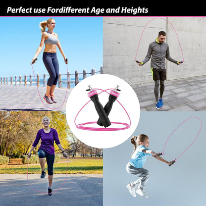Hot Pink Jump Rope - (2) Adjustable 10 Ft Cable - Steel Ball Bearings - For CrossFit, MMA, Boxing & Fitness, Anti-Slip Handles