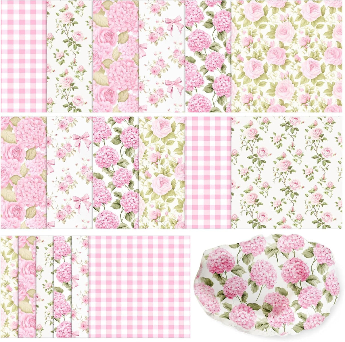 36 Sheet 6 Style Pink Floral Paper Napkins for Decoupage