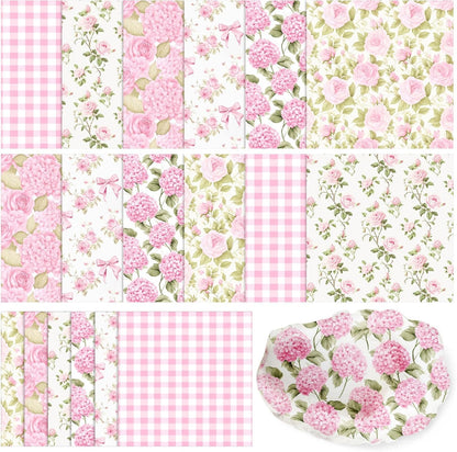 36 Sheet 6 Style Pink Floral Paper Napkins for Decoupage