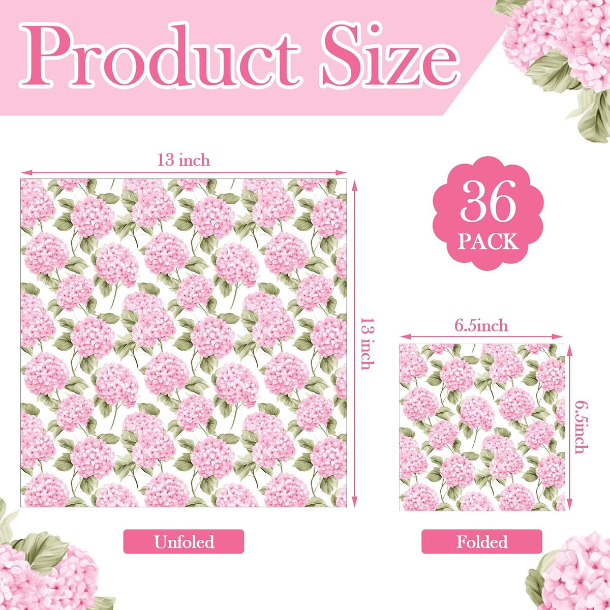 36 Sheet 6 Style Pink Floral Paper Napkins for Decoupage