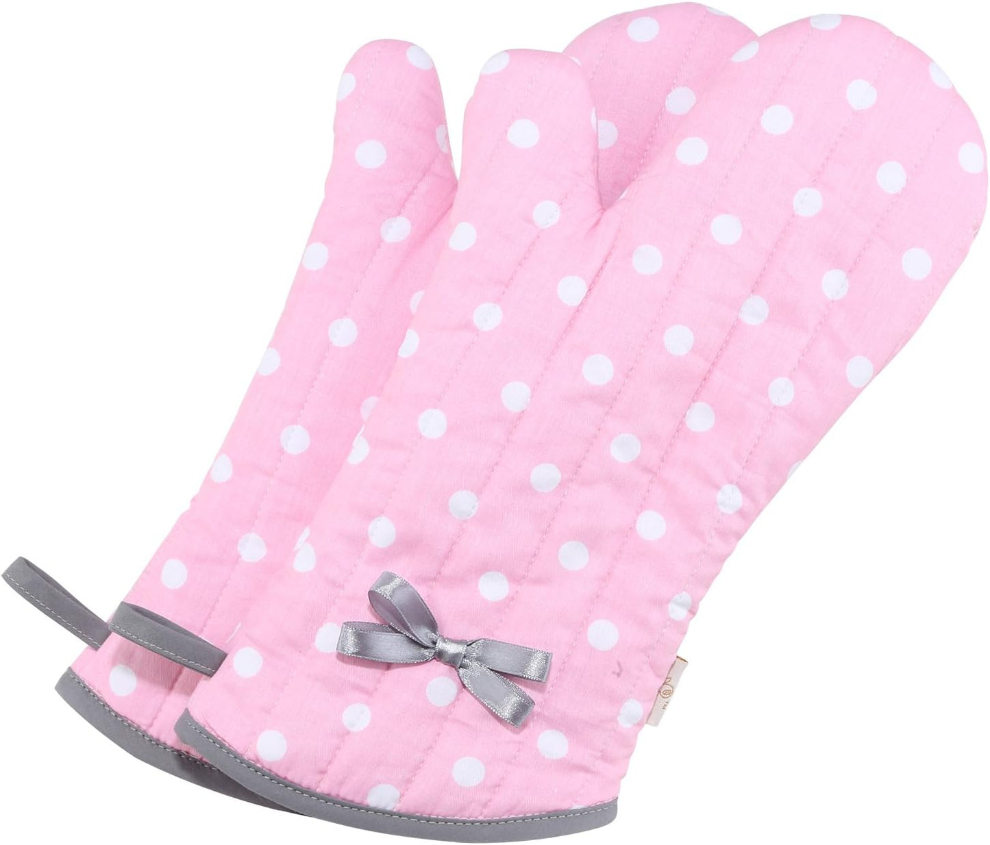 Kitchen Oven Mitts for Adults, Heat Resistant Cotton Oven Gloves Set of 2 for Cooking Baking, Kitchen Gloves for Farmhouse Restaurant, Polka Dots Pink