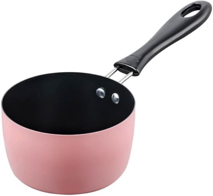 Mini Milk Coffee Warmer Nonstick Saucepan Milk Chocolate Coffee Butter Warmer with Handle Milk Pot Stockpot(Pink&Black)