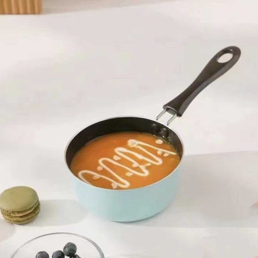 Mini Milk Coffee Warmer Nonstick Saucepan Milk Chocolate Coffee Butter Warmer with Handle Milk Pot Stockpot(Pink&Black)