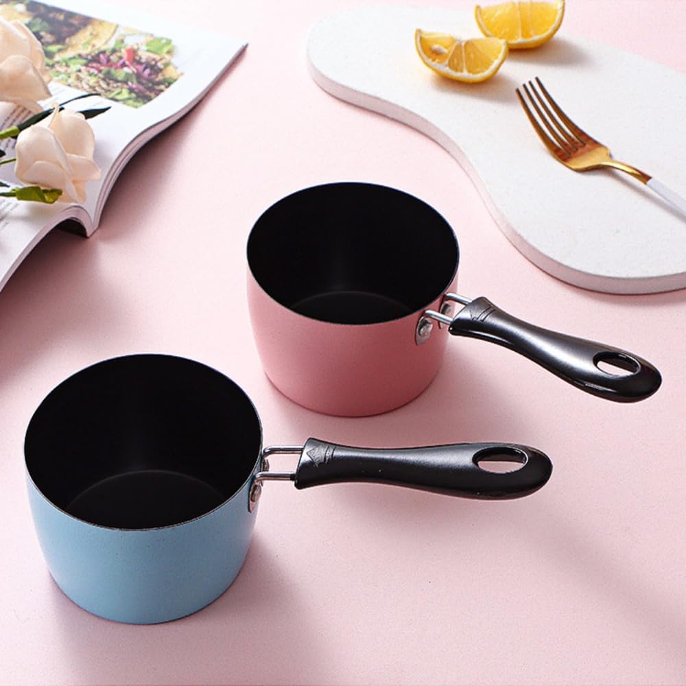 Mini Milk Coffee Warmer Nonstick Saucepan Milk Chocolate Coffee Butter Warmer with Handle Milk Pot Stockpot(Pink&Black)