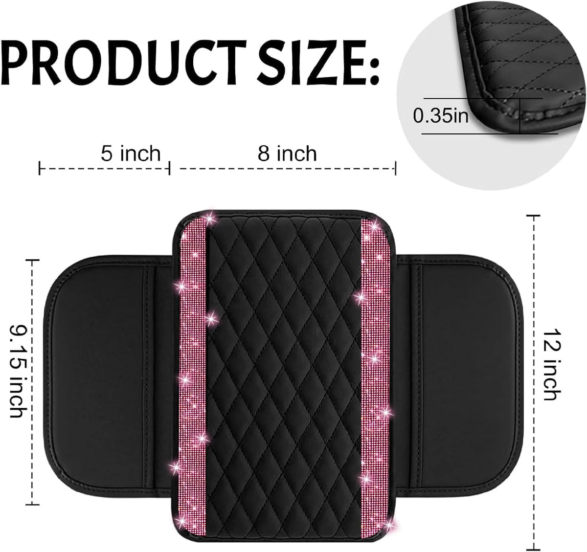 Bling Car Center Console Cover, Leather Car Arm Rest Cover Cushion with 2 Storage Bags, Middle Console Cover Universal Armrest Protector Pads, Bling Accessories for Most Vehicles (Pink)