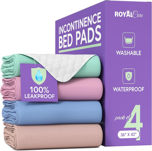 Incontinence Bed Pads - 4 Pack Reusable Waterproof Sofa, Mattress Protectors - Highly Absorbent, Machine Washable - for Children, Pets and Seniors - Assorted Colors (36" x 42" - 4 Pack - Multi Color)
