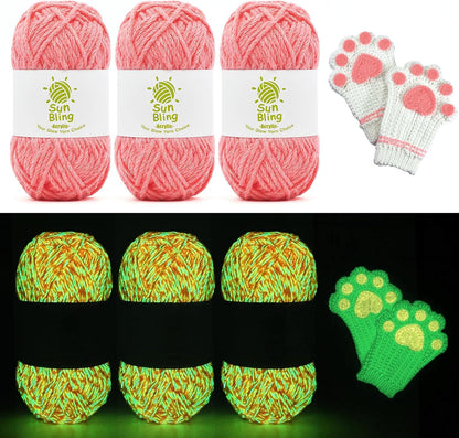 Crochet Yarn Glow in The Dark, Luminous 3 Pack of 5.29Oz/230Yards Acrylic Yarn for Handicraft Knitting, Light#3 Worsted Yarns Ideal for Beginners Adults, DIY Birthday Gifts for Women (Peach)