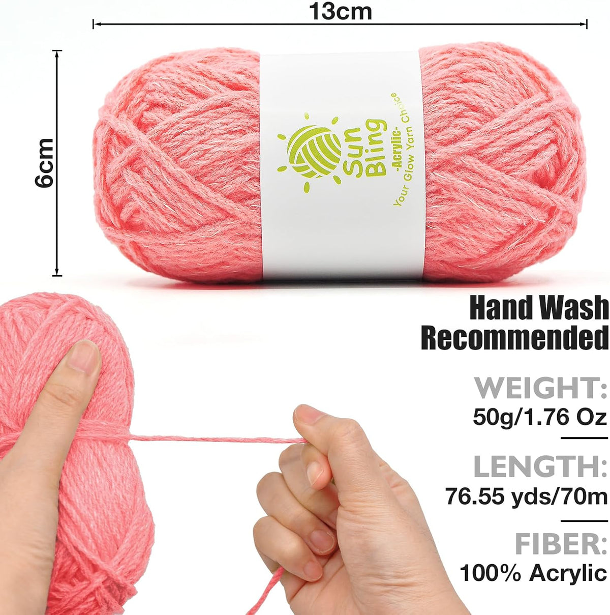 Crochet Yarn Glow in The Dark, Luminous 3 Pack of 5.29Oz/230Yards Acrylic Yarn for Handicraft Knitting, Light#3 Worsted Yarns Ideal for Beginners Adults, DIY Birthday Gifts for Women (Peach)