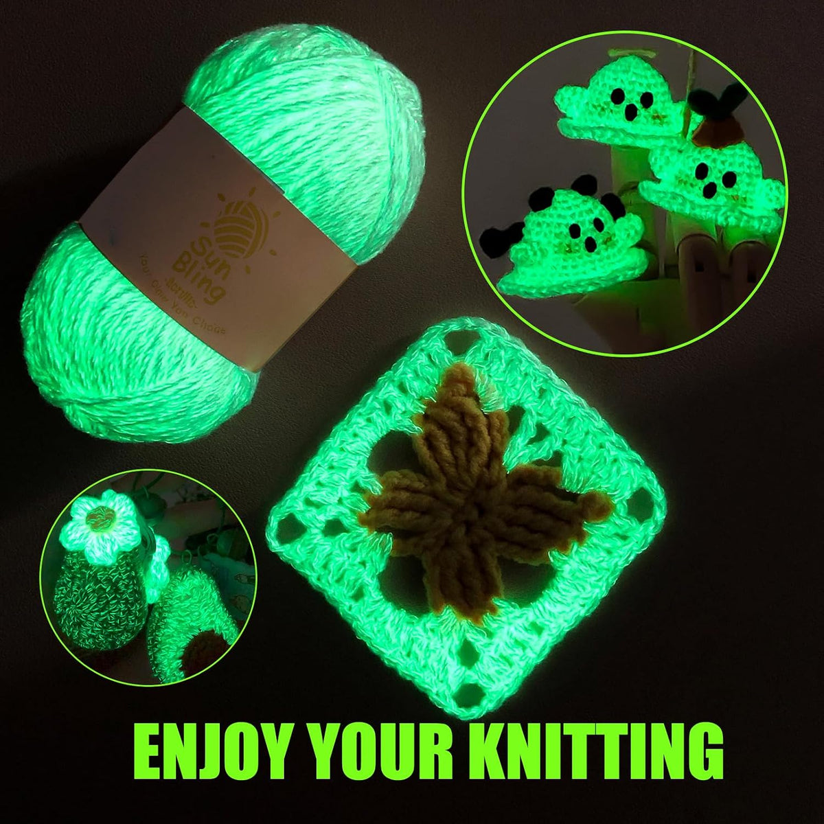 Crochet Yarn Glow in The Dark, Luminous 3 Pack of 5.29Oz/230Yards Acrylic Yarn for Handicraft Knitting, Light#3 Worsted Yarns Ideal for Beginners Adults, DIY Birthday Gifts for Women (Peach)