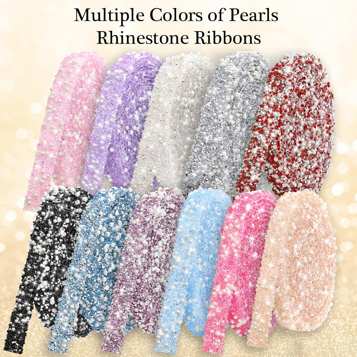 3 Yards Pearl Rhinestone Ribbon Roll Pink Crystal Trim Sticker