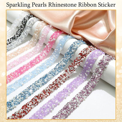 3 Yards Pearl Rhinestone Ribbon Roll Pink Crystal Trim Sticker