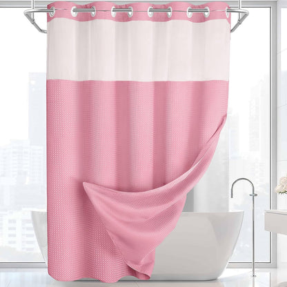 No Hook Shower Curtain with Liner Set Hotel Waffle Blush Pink 72W X 75L