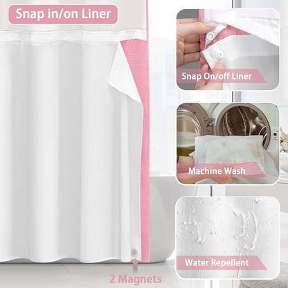 No Hook Shower Curtain with Liner Set Hotel Waffle Blush Pink 72W X 75L