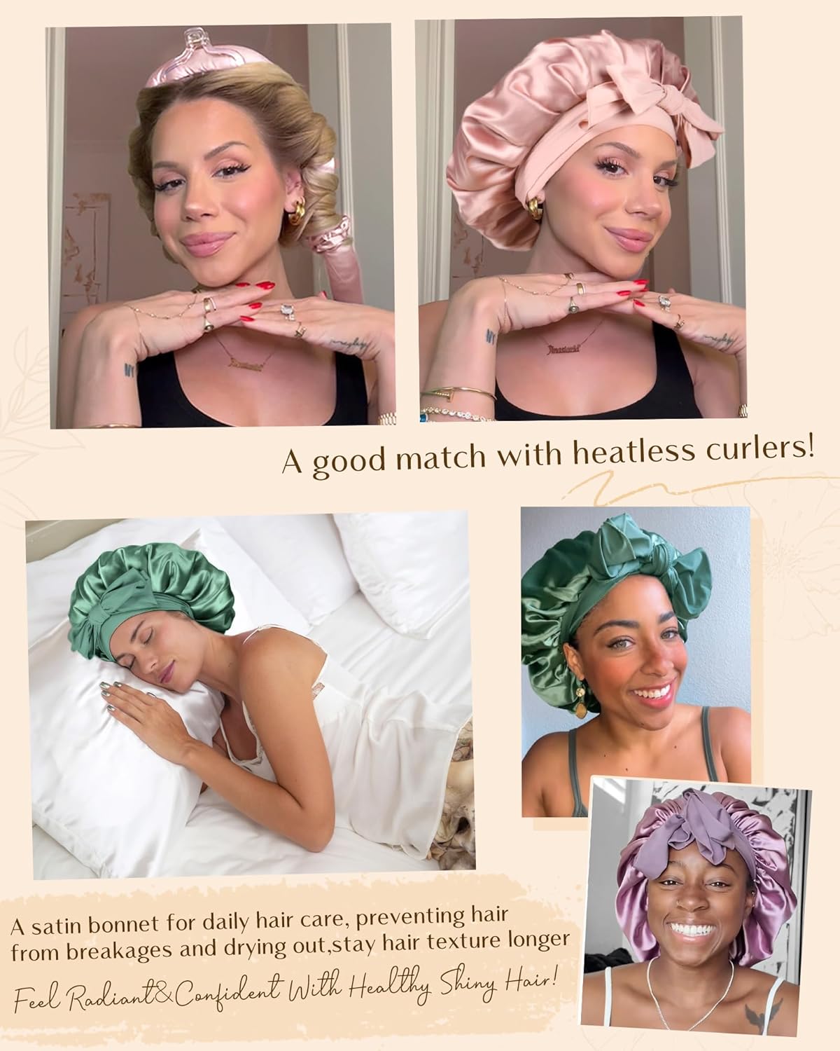 Adjustable Silk Bonnet for Sleeping Women Double Layer Satin Bonnet Reduce Friction Prevent Frizz Curly Hair