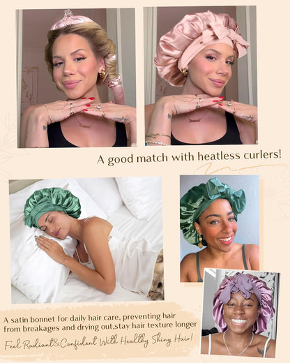 Adjustable Silk Bonnet for Sleeping Women Double Layer Satin Bonnet Reduce Friction Prevent Frizz Curly Hair