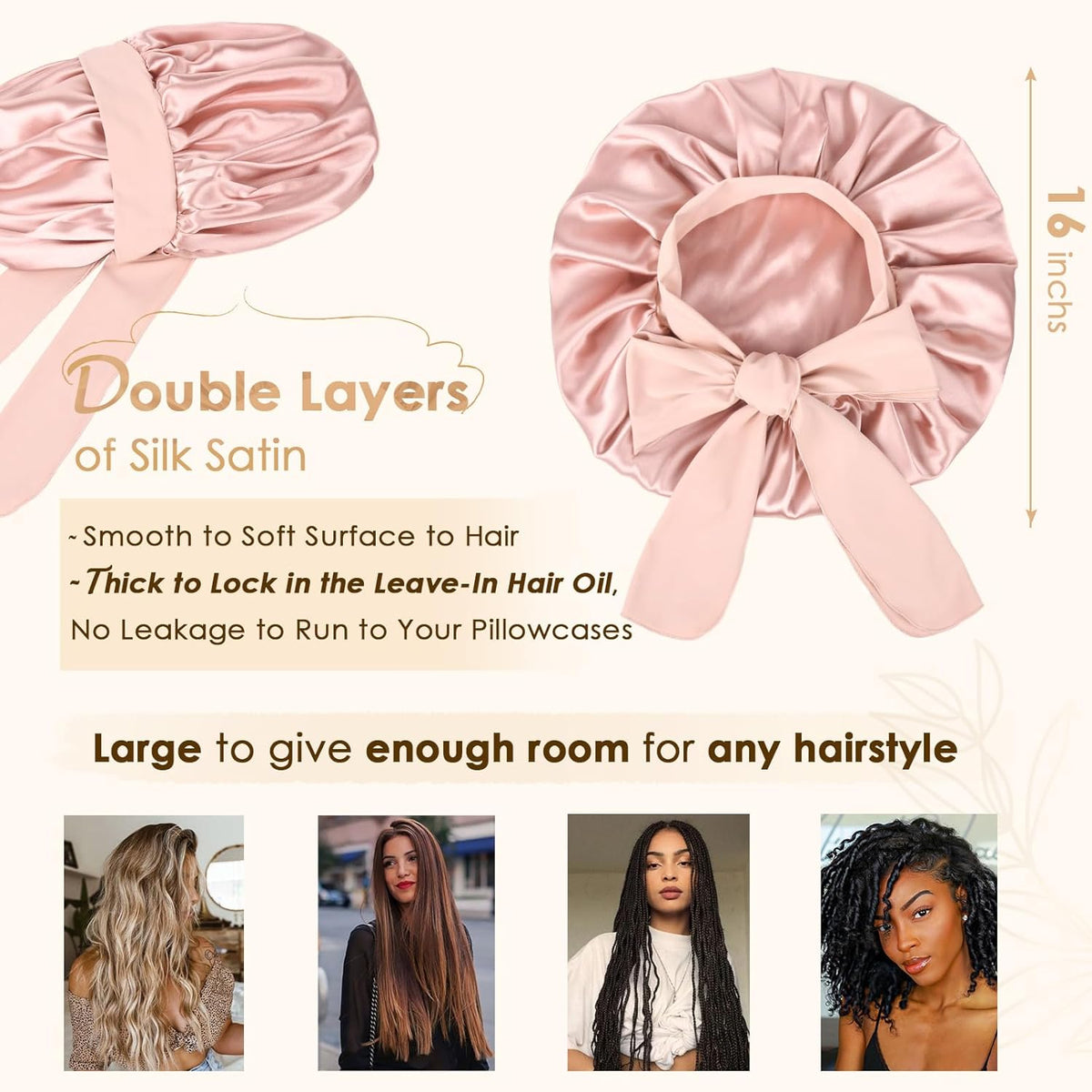 Adjustable Silk Bonnet for Sleeping Women Double Layer Satin Bonnet Reduce Friction Prevent Frizz Curly Hair