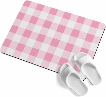 Bath Rugs, Pink Gradient Buffalo Check Absorbent Diatomaceous Earth Bath Mat Quick Drying Non Slip Washable Shower Mat 16x24IN, Modern Geometric Grid Doormat for Bathtub Kitchen Living Room