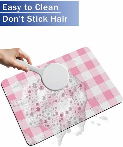 Bath Rugs, Pink Gradient Buffalo Check Absorbent Diatomaceous Earth Bath Mat Quick Drying Non Slip Washable Shower Mat 16x24IN, Modern Geometric Grid Doormat for Bathtub Kitchen Living Room