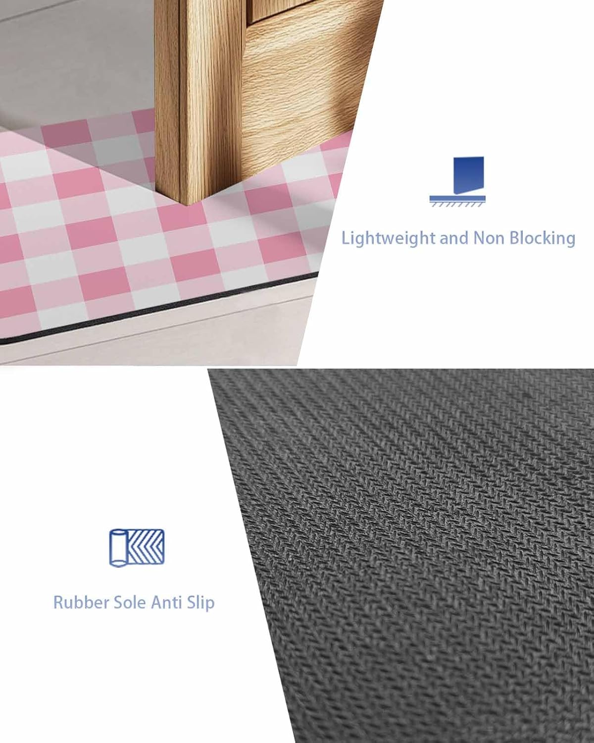 Bath Rugs, Pink Gradient Buffalo Check Absorbent Diatomaceous Earth Bath Mat Quick Drying Non Slip Washable Shower Mat 16x24IN, Modern Geometric Grid Doormat for Bathtub Kitchen Living Room