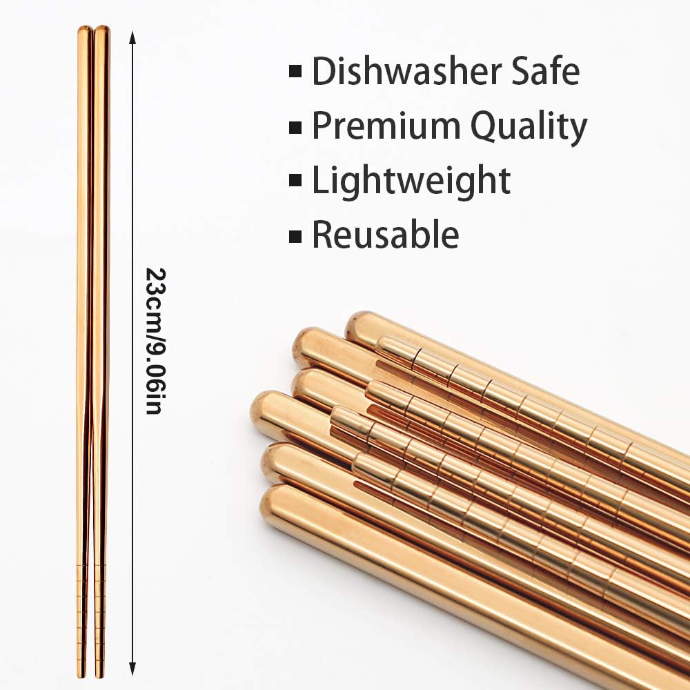 Stainless Steel Chopsticks, 5 Pairs, Rose Gold