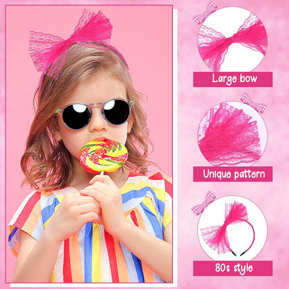 Neon Lace Bow Headband, Elastic Women's 1980s Neon Lace Headband 1980s Cosplay Hair Accessories for Women