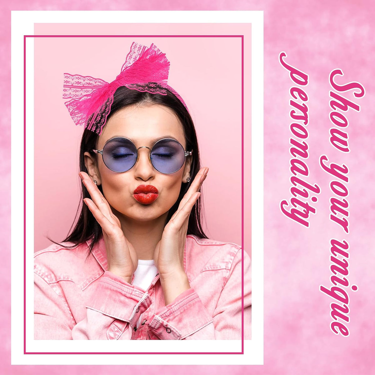 Neon Lace Bow Headband, Elastic Women's 1980s Neon Lace Headband 1980s Cosplay Hair Accessories for Women