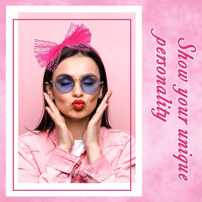 Neon Lace Bow Headband, Elastic Women's 1980s Neon Lace Headband 1980s Cosplay Hair Accessories for Women