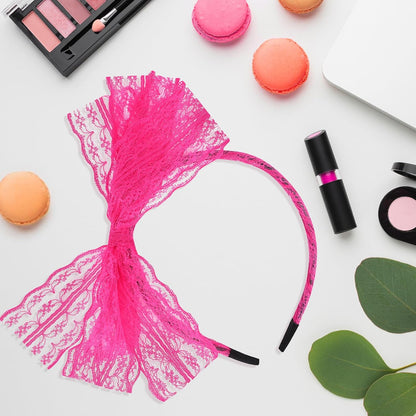Neon Lace Bow Headband, Elastic Women's 1980s Neon Lace Headband 1980s Cosplay Hair Accessories for Women