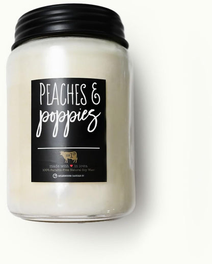 Milkhouse Peaches & Poppies Soy Candle, 26 oz Farmhouse Jar, 150+ Hr Burn