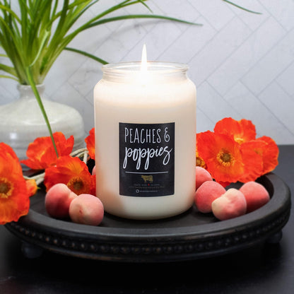 Milkhouse Peaches & Poppies Soy Candle, 26 oz Farmhouse Jar, 150+ Hr Burn