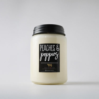 Milkhouse Peaches & Poppies Soy Candle, 26 oz Farmhouse Jar, 150+ Hr Burn