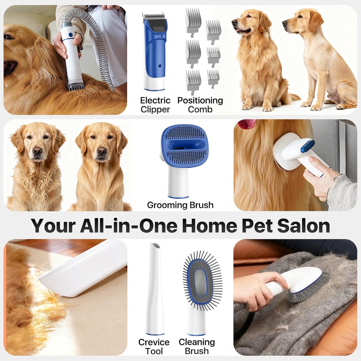 buenkee Dog Grooming Kit with Vacuum, 15000Pa Pet Hair Clipper and Shedding Brush, 2L Capacity, White