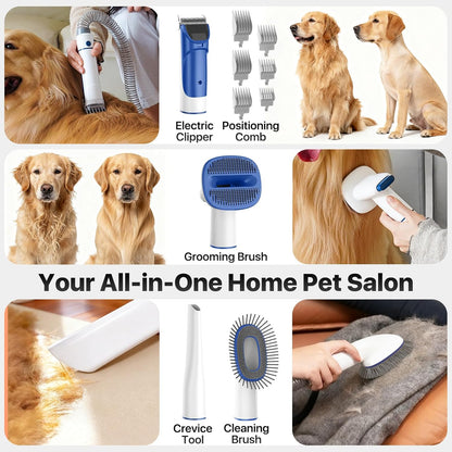 buenkee Dog Grooming Kit with Vacuum, 15000Pa Pet Hair Clipper and Shedding Brush, 2L Capacity, White