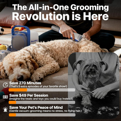 buenkee Dog Grooming Kit with Vacuum, 15000Pa Pet Hair Clipper and Shedding Brush, 2L Capacity, White