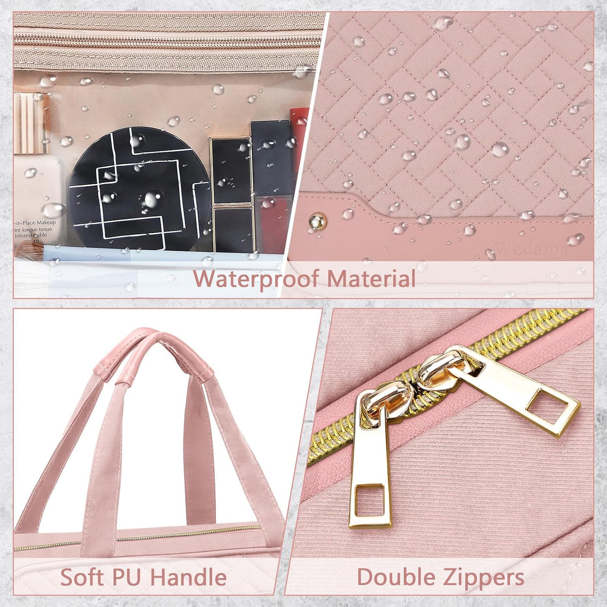 Toiletry Bag for Women, Hanging Travel Toiletry Bag with Jewelry Organizer Compartment Large Makeup Bag, PVC Waterproof Cosmetic Travel Bag for Travel Business Trips Camping Bathroom, Pink