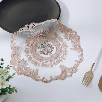 Embroidered Placemats Set of 2, Retro Handmand Place Mats Vintage Cup Vase Table Mat for Dining Table Kitchen Party -Dark Pink, 2PCS