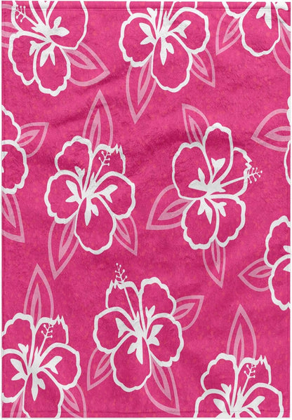 TWL_77501_1 Hawaiian Hibiscus Flower Print - Pink & White Towel, 15 x 22