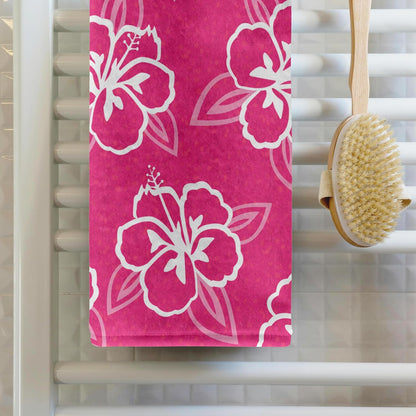 TWL_77501_1 Hawaiian Hibiscus Flower Print - Pink & White Towel, 15 x 22