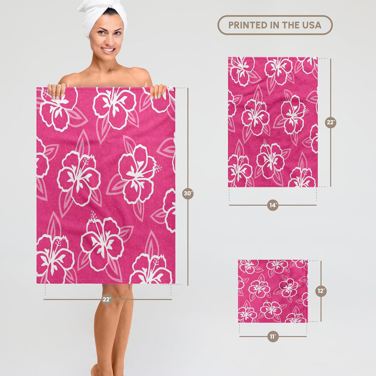 TWL_77501_1 Hawaiian Hibiscus Flower Print - Pink & White Towel, 15 x 22