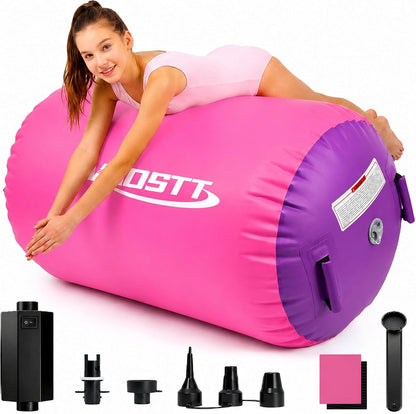Gymnastics Air Barrel with Pump, Inflatable Back Handspring Trainer