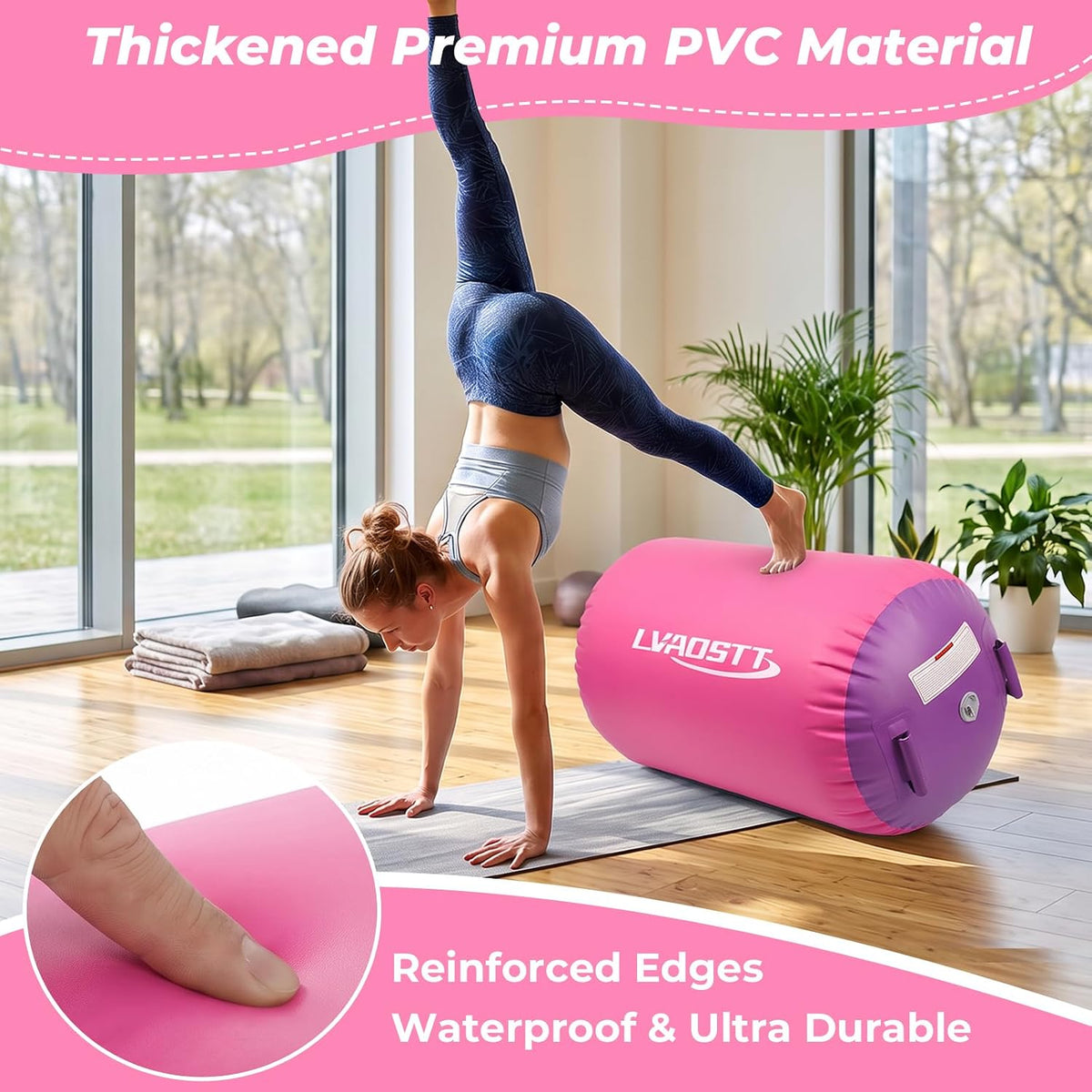 Gymnastics Air Barrel with Pump, Inflatable Back Handspring Trainer