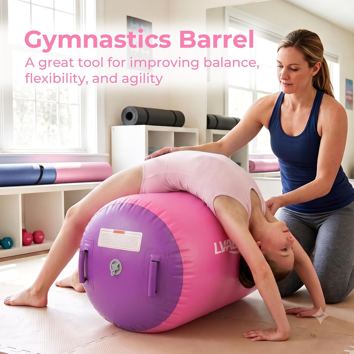Gymnastics Air Barrel with Pump, Inflatable Back Handspring Trainer