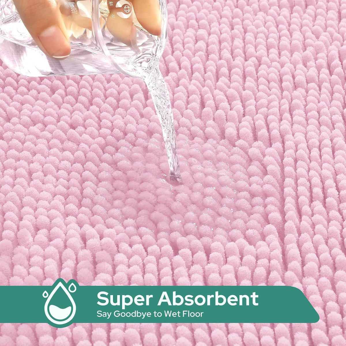 3 Pieces Light Pink Bathroom Rugs Set, Ultra Soft Non Slip Bath Rug and Absorbent Chenille Bath Mat, Includes U-Shaped Contour Rug, Bath Mat and Toilet Lid Cover, Perfect for Bathroom, Tub