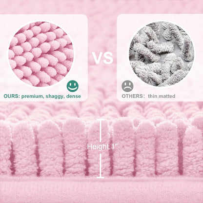 3 Pieces Light Pink Bathroom Rugs Set, Ultra Soft Non Slip Bath Rug and Absorbent Chenille Bath Mat, Includes U-Shaped Contour Rug, Bath Mat and Toilet Lid Cover, Perfect for Bathroom, Tub