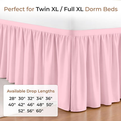 Dorm Bed Skirt Twin XL 30 Inch Drop Length - Pink, Ruffled Pattern College Dorm Room Bed Skirts - Split Corner, Easy Care, Wrinkle Free 1800 Series Microfiber Bed Skirt