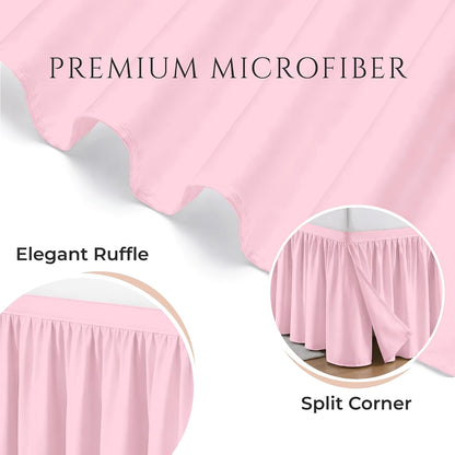 Dorm Bed Skirt Twin XL 30 Inch Drop Length - Pink, Ruffled Pattern College Dorm Room Bed Skirts - Split Corner, Easy Care, Wrinkle Free 1800 Series Microfiber Bed Skirt