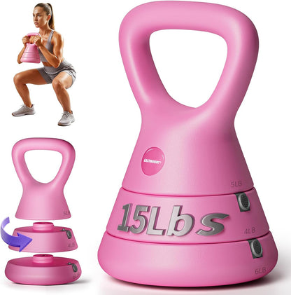 15LB Adjustable Kettlebell Set – 3-in-1 (5/9/15 LB), Compact Adjustable Weights, Wide Triangle Handle and Wrist-Friendly Design for Home Gym, Full-Body Workouts and Strength Training