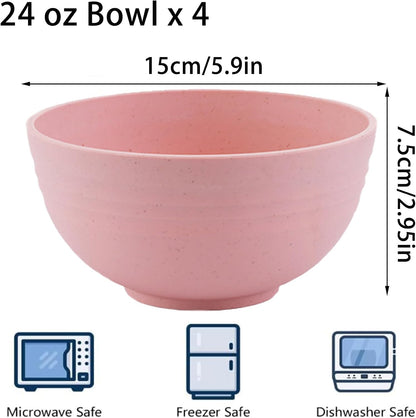Unbreakable Wheat Straw Cereal Bowls 24 OZ Reusable Soup and Salad Bowl Set