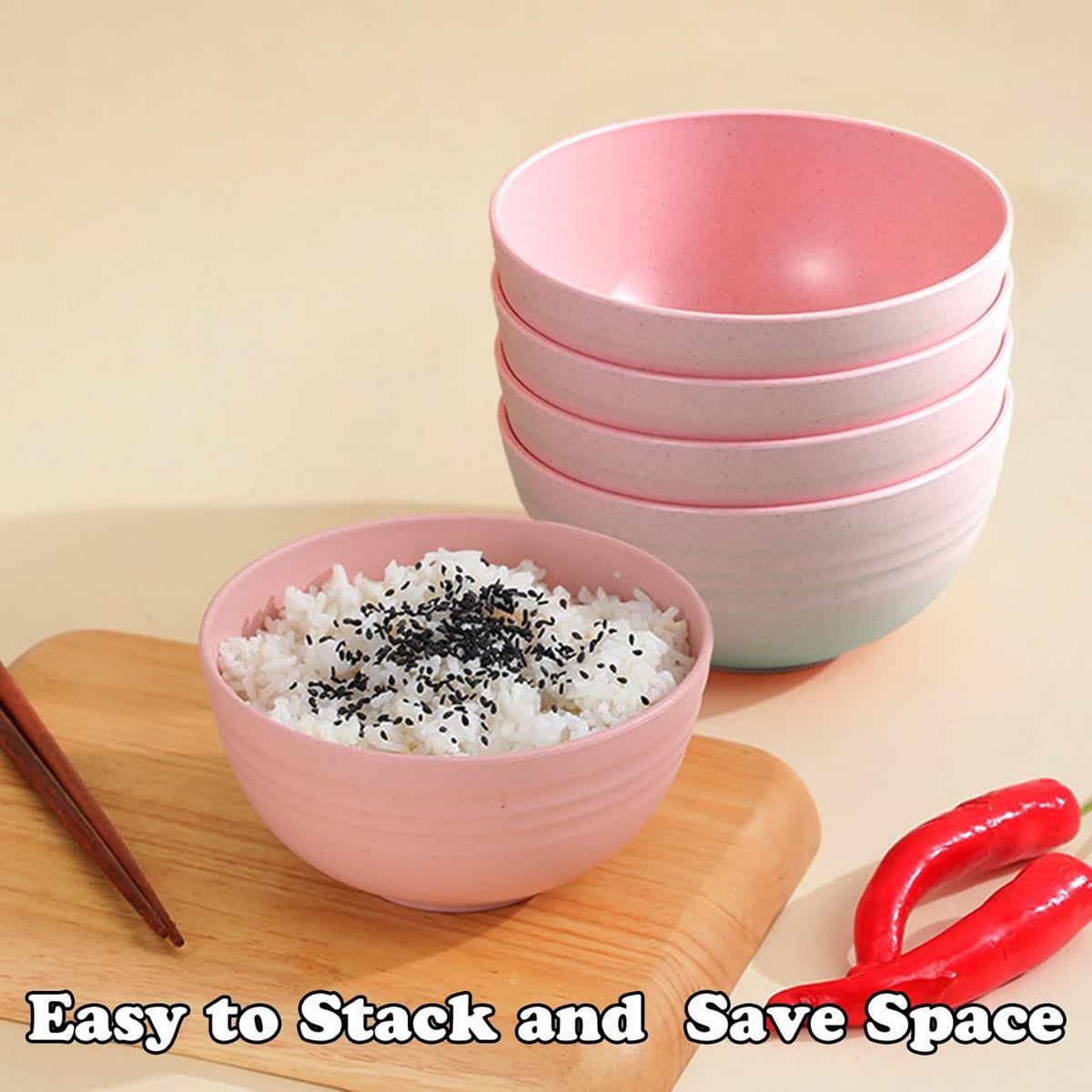 Unbreakable Wheat Straw Cereal Bowls 24 OZ Reusable Soup and Salad Bowl Set