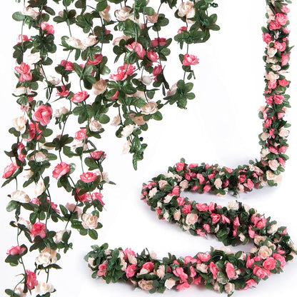 8Pcs x 8.2FT Artificial Flower Garland Floral Rose Vine Decor, Pink Flower